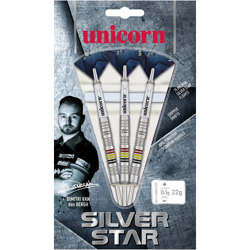 SILVER STAR 80% TUNGSTEN - DIMITRI VAN DEN BERGH STEEL TIP DART SET